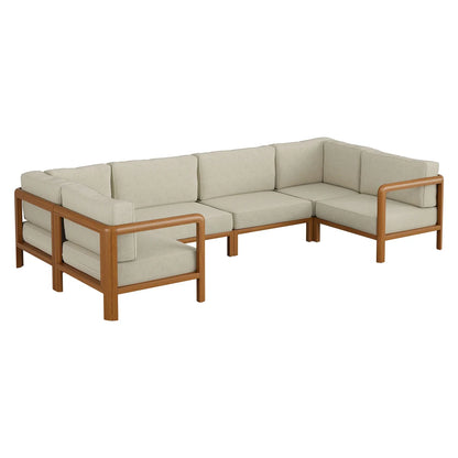Kona 6-Piece Outdoor Teak Wood Modular Patio Sectional Sofa Set