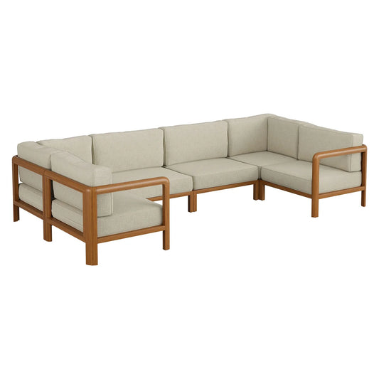 Kona 6-Piece Outdoor Teak Wood Modular Patio Sectional Sofa Set