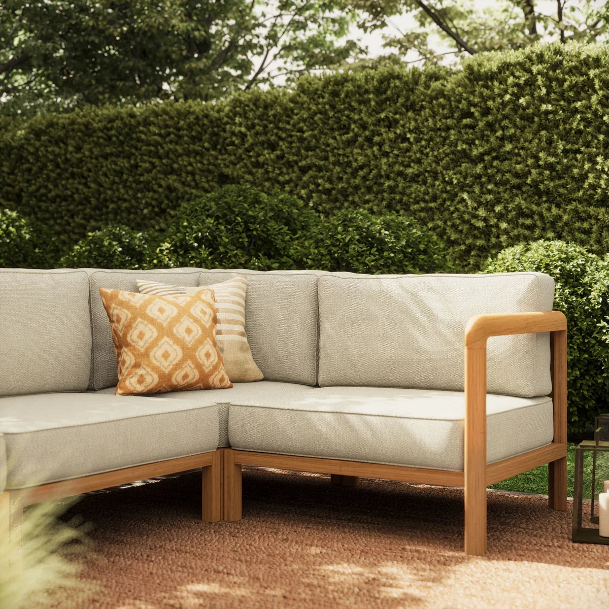Kona 6-Piece Outdoor Teak Wood Modular Patio Sectional Sofa Set