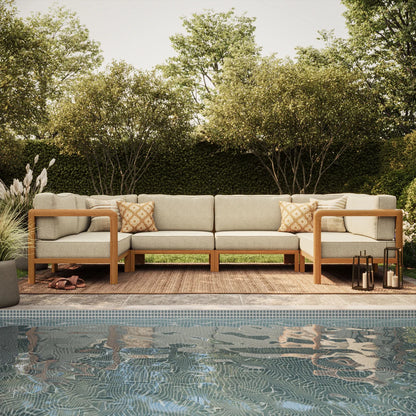 Kona 6-Piece Outdoor Teak Wood Modular Patio Sectional Sofa Set