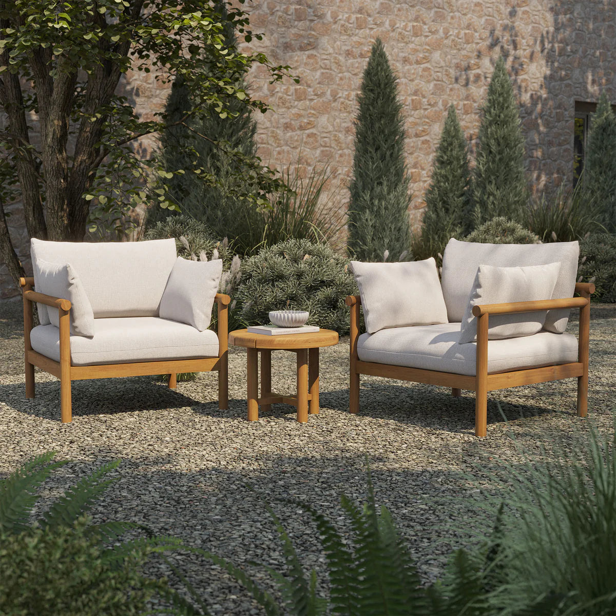 Eleni 3‑Piece Outdoor Teak Wood Lounge Set