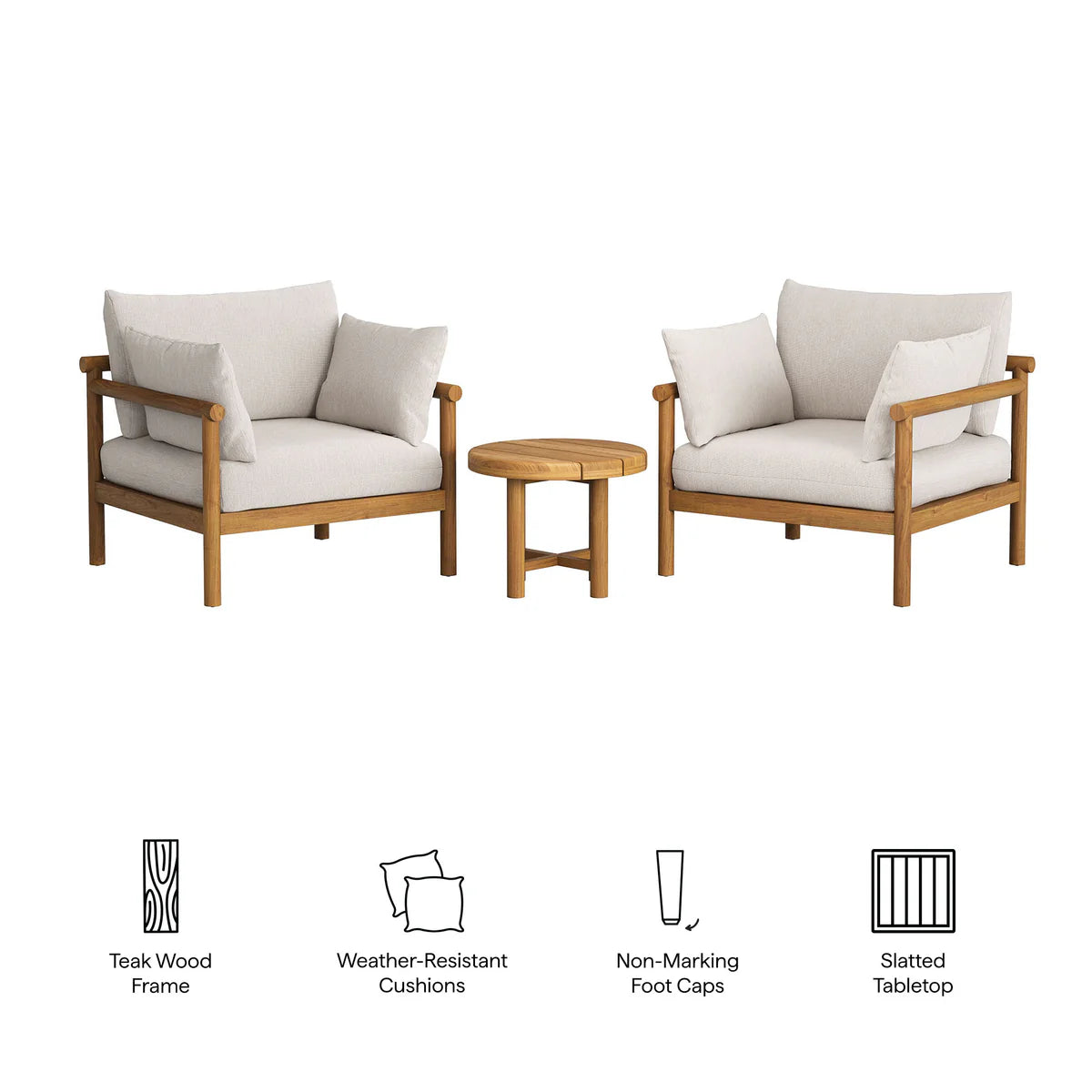 Eleni 3‑Piece Outdoor Teak Wood Lounge Set