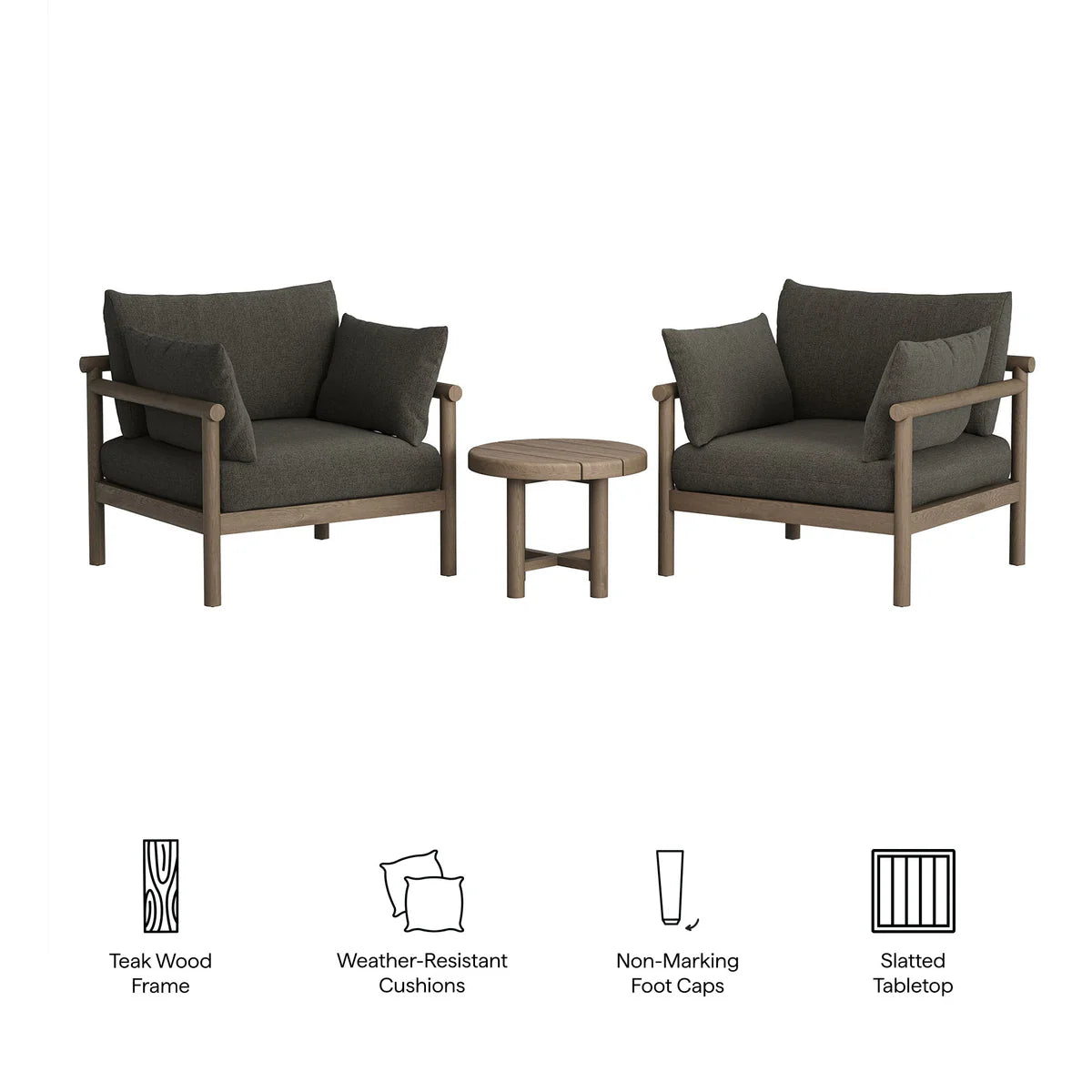 Eleni 3‑Piece Outdoor Teak Wood Lounge Set