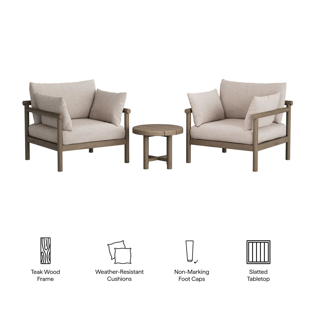 Eleni 3‑Piece Outdoor Teak Wood Lounge Set