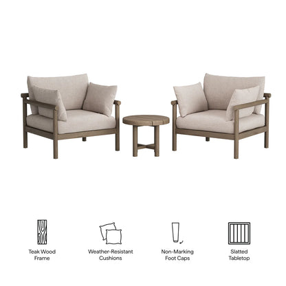 Eleni 3‑Piece Outdoor Teak Wood Lounge Set