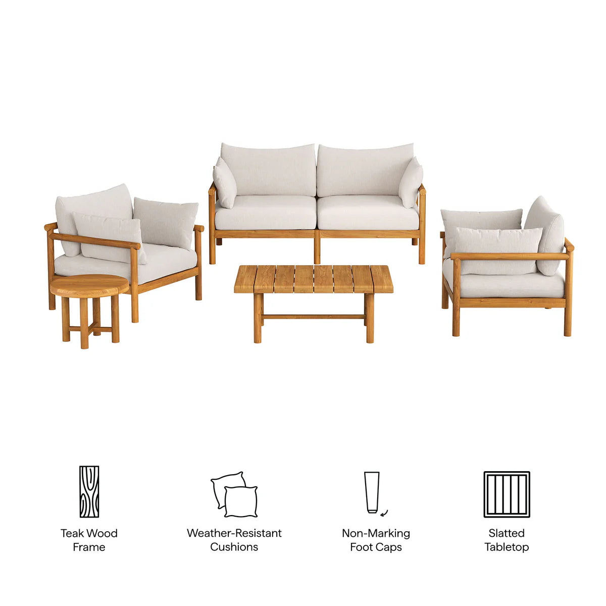 Eleni 5‑Piece Outdoor Teak Wood Furniture Set