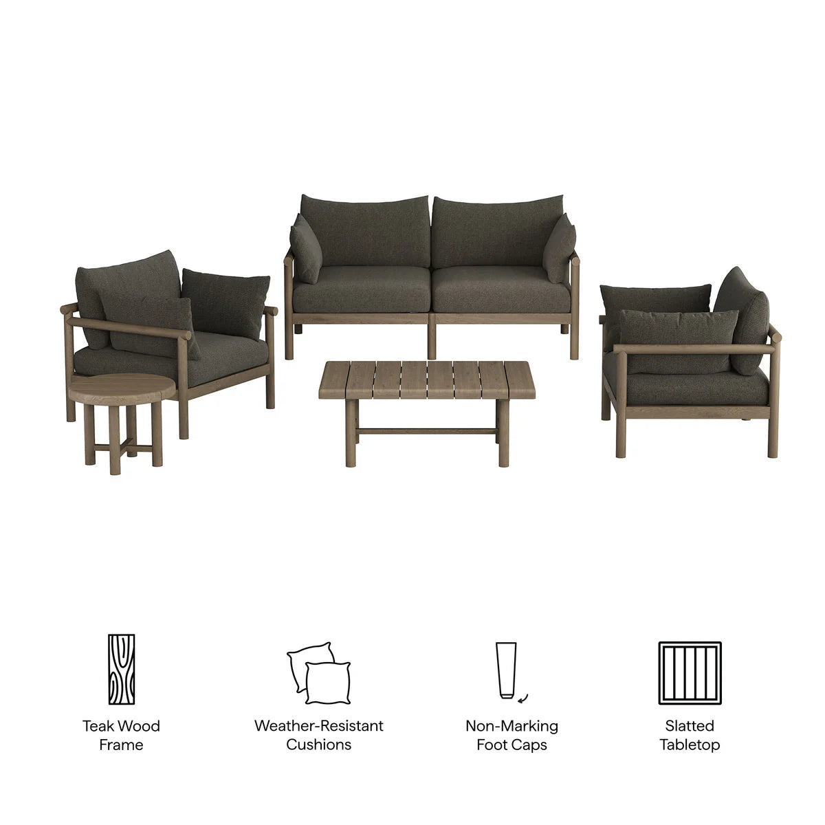 Eleni 5‑Piece Outdoor Teak Wood Furniture Set