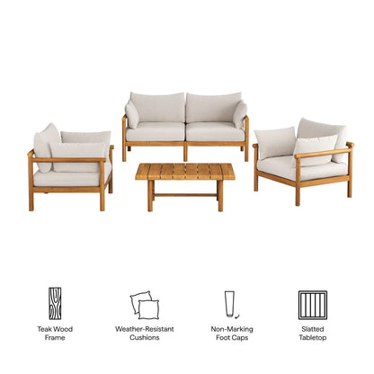 Eleni 4‑Piece Outdoor Teak Wood Sofa Set