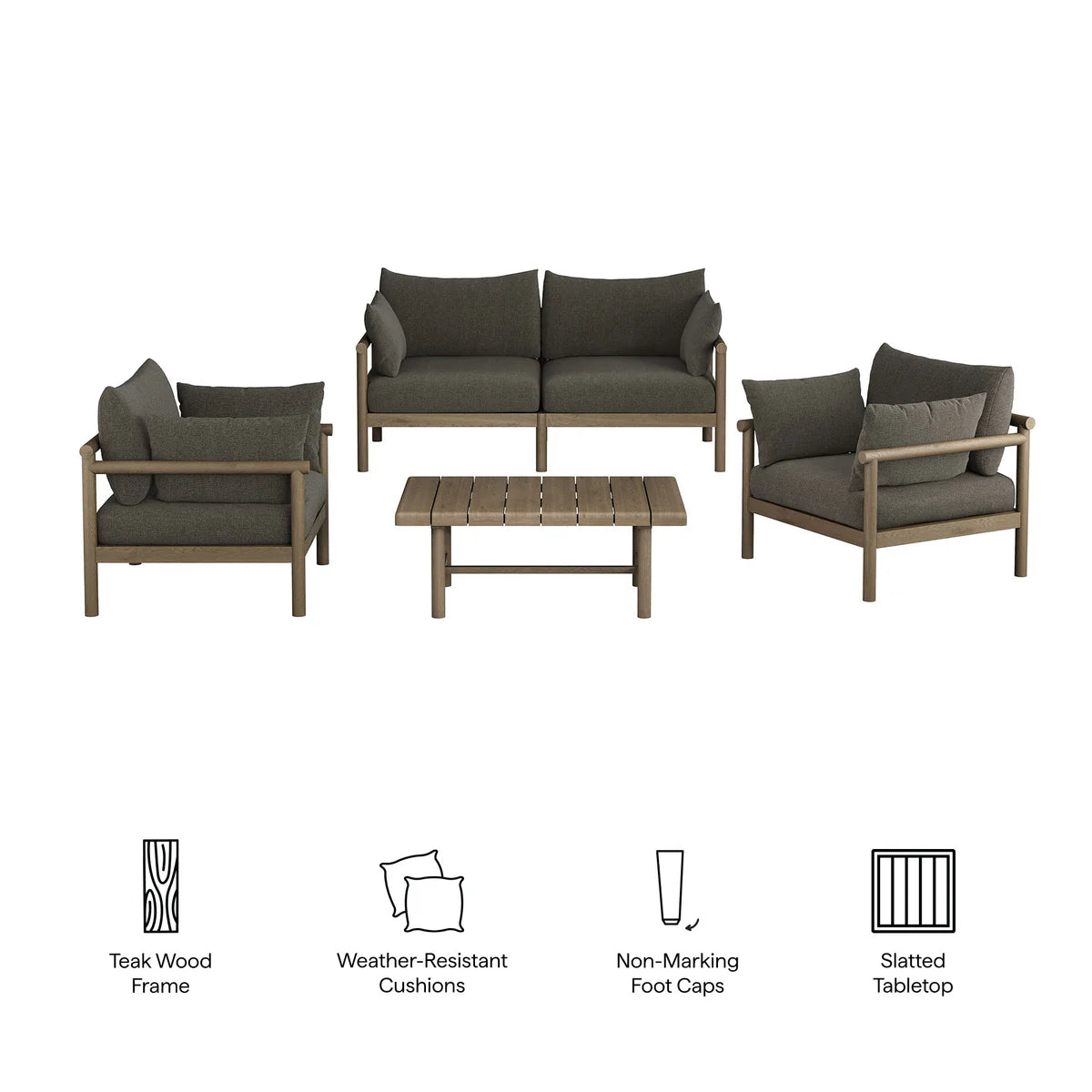 Eleni 4‑Piece Outdoor Teak Wood Sofa Set