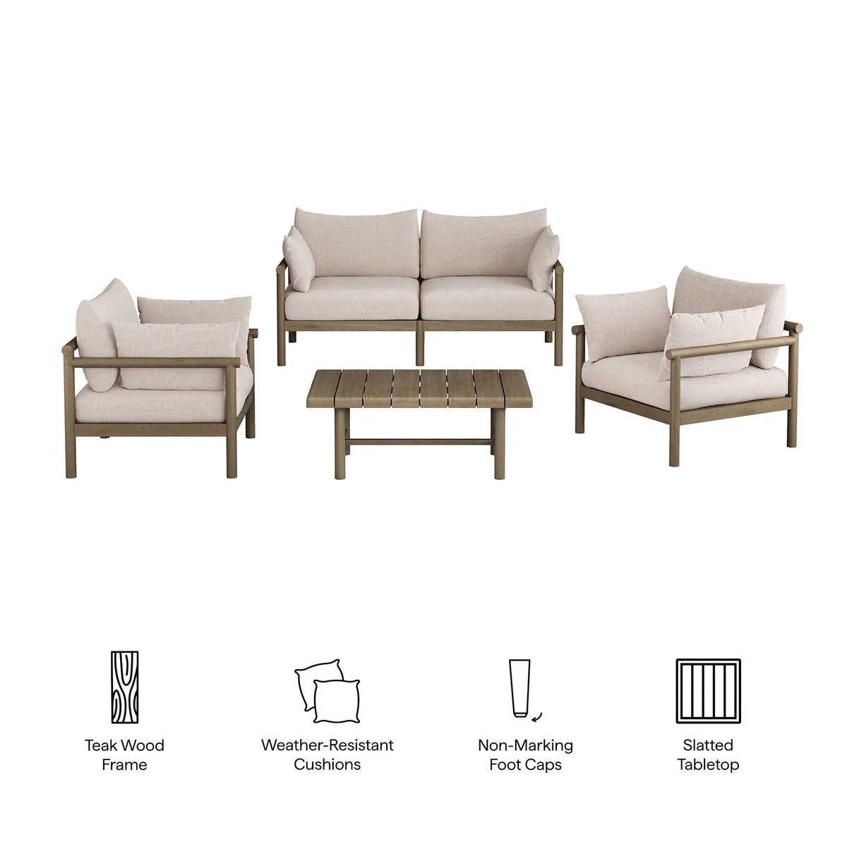 Eleni 4‑Piece Outdoor Teak Wood Sofa Set