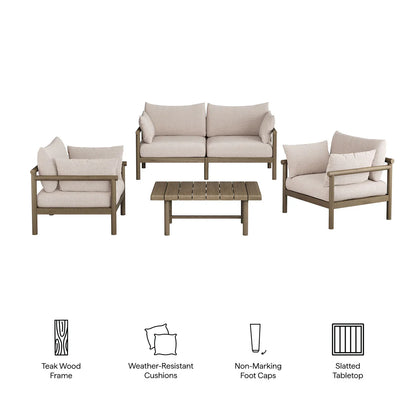 Eleni 4‑Piece Outdoor Teak Wood Sofa Set