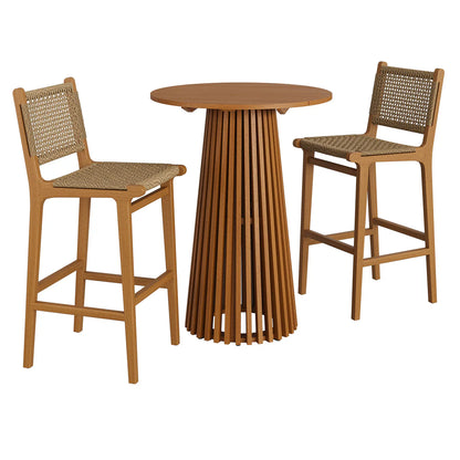 Rowe 3-Piece Outdoor Teak Wood Bar Set in Natural