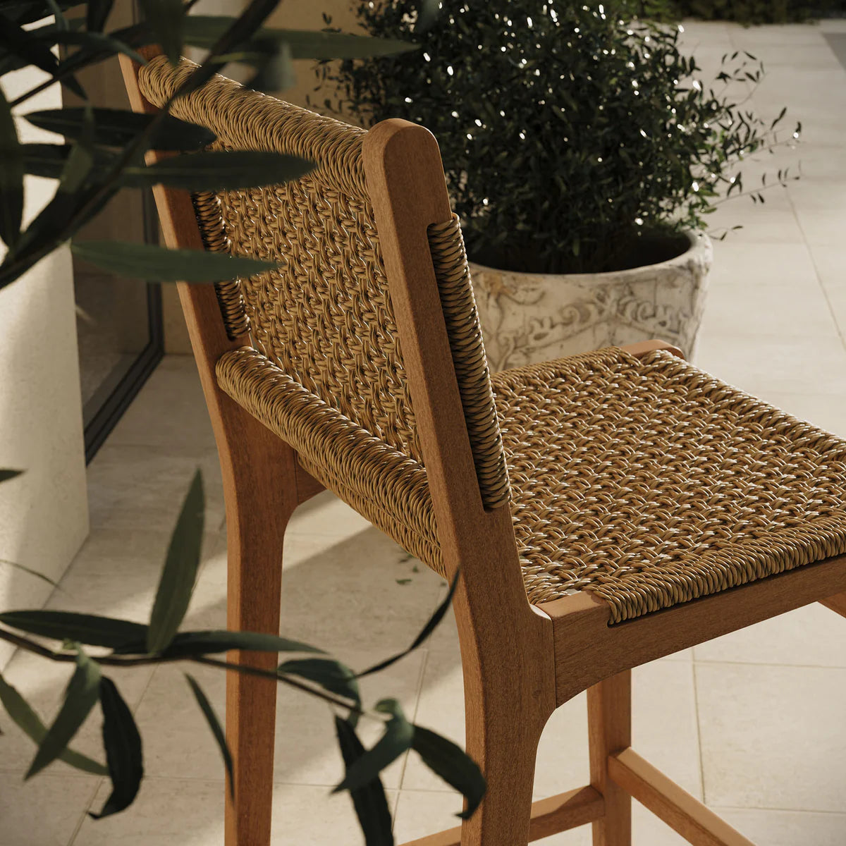 Rowe 3-Piece Outdoor Teak Wood Bar Set in Natural