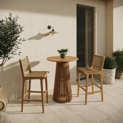 Rowe 3-Piece Outdoor Teak Wood Bar Set in Natural