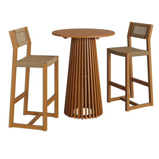 Reed 3-Piece Outdoor Teak Wood Bar Set in Natural