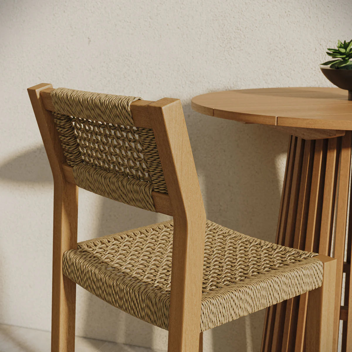 Reed 3-Piece Outdoor Teak Wood Bar Set in Natural