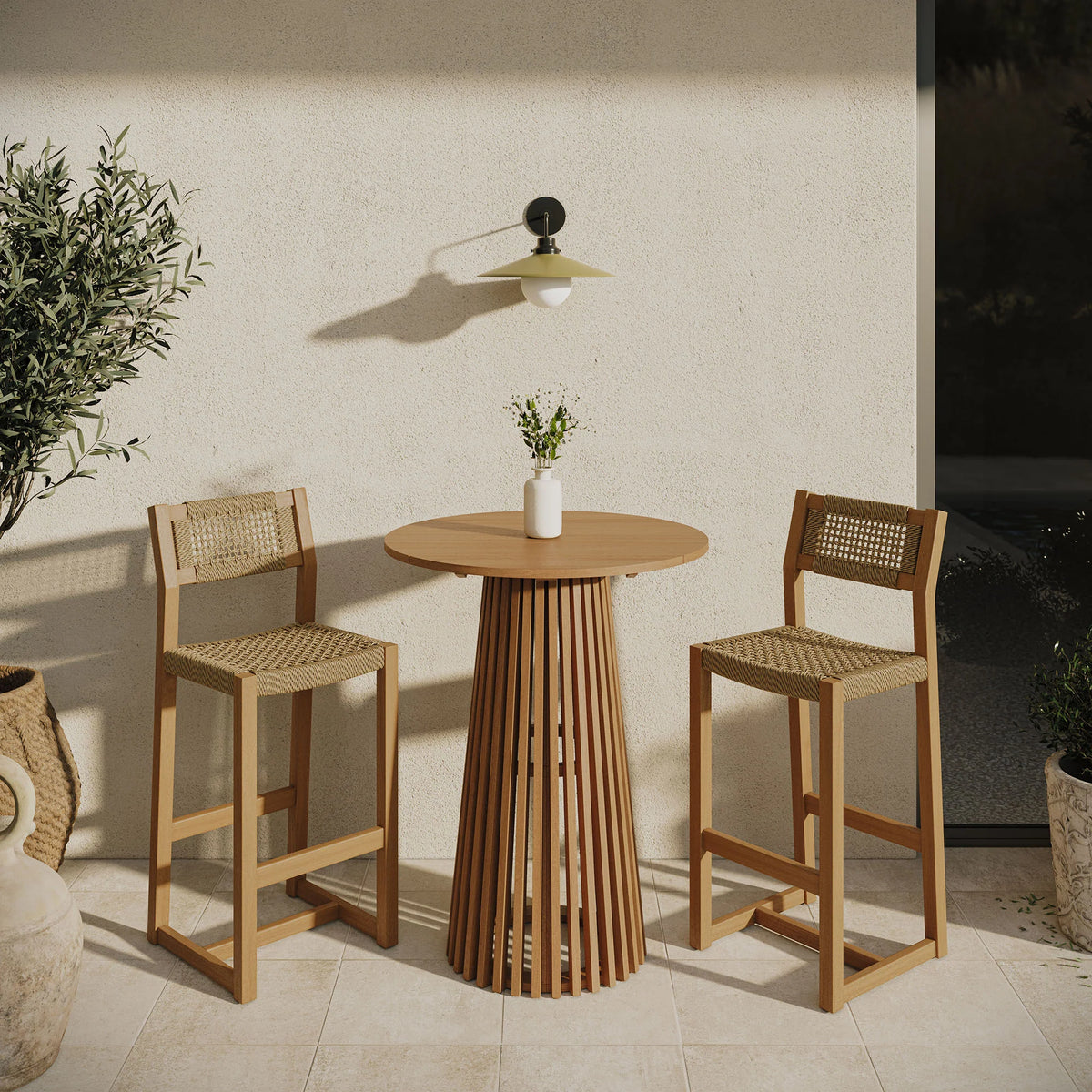 Reed 3-Piece Outdoor Teak Wood Bar Set in Natural