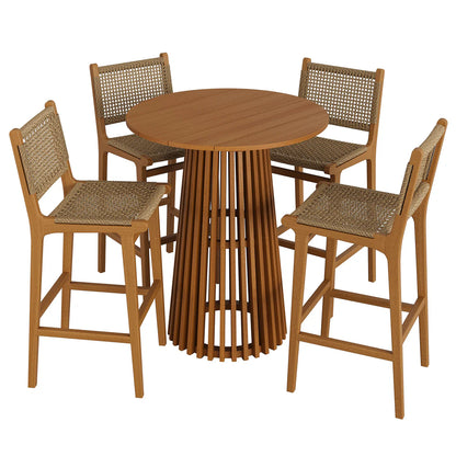 Rowe 5-Piece Outdoor Teak Wood Bar Set in Natural