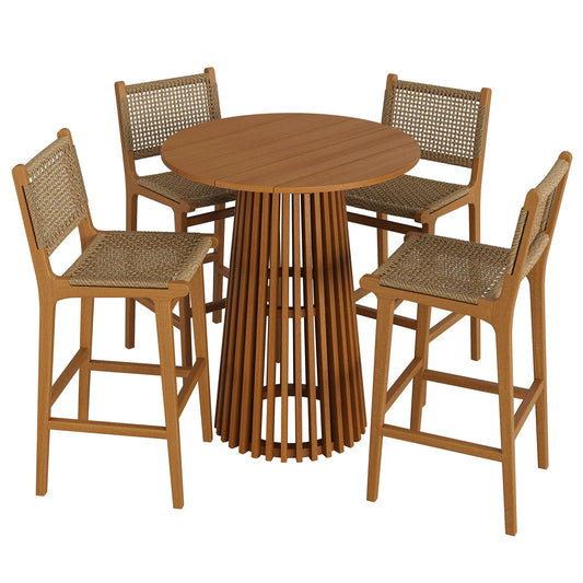 Rowe 5-Piece Outdoor Teak Wood Bar Set in Natural