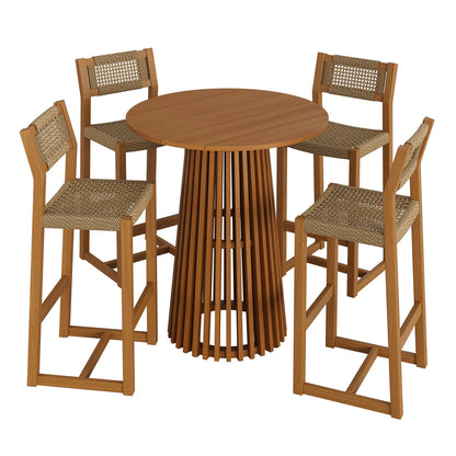 Reed 5-Piece Outdoor Teak Wood Bar Set in Natural