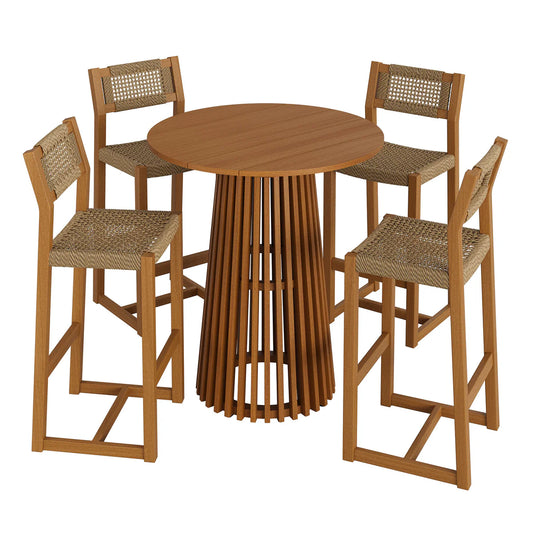 Reed 5-Piece Outdoor Teak Wood Bar Set in Natural