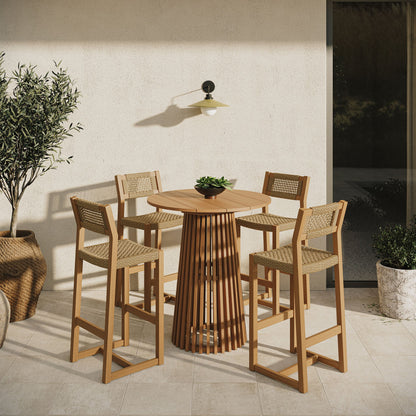 Reed 5-Piece Outdoor Teak Wood Bar Set in Natural