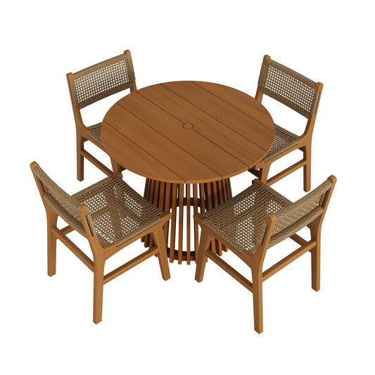 Rowe 5-Piece Outdoor Teak Wood Dining Set in Natural