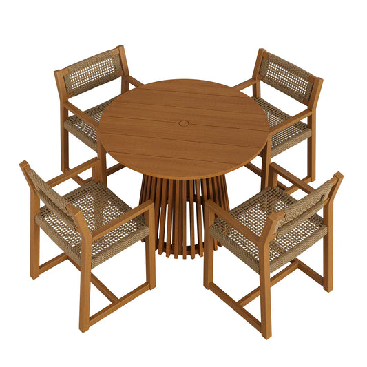 Reed 5-Piece Outdoor Teak Wood Dining Set in Natural