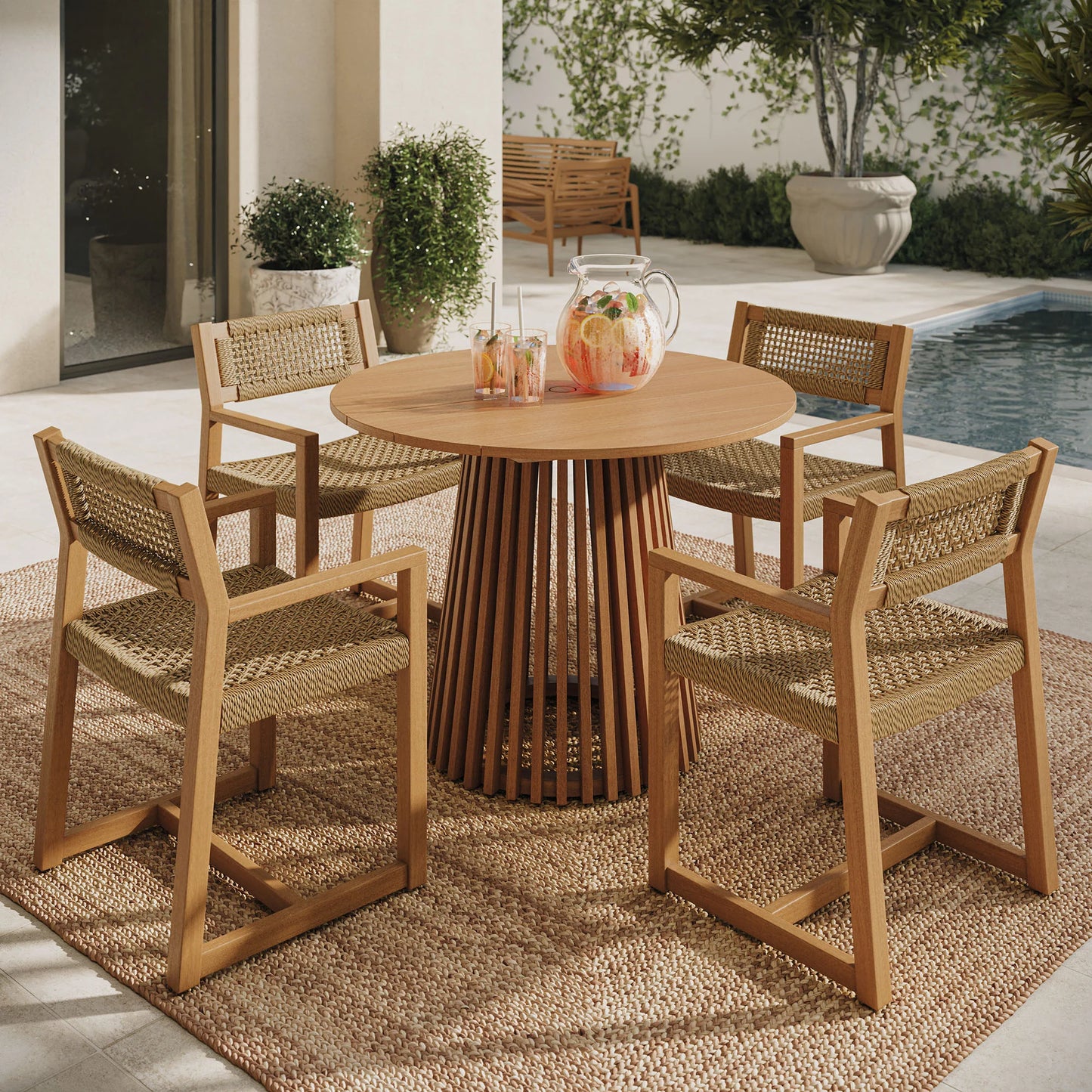 Reed 5-Piece Outdoor Teak Wood Dining Set in Natural