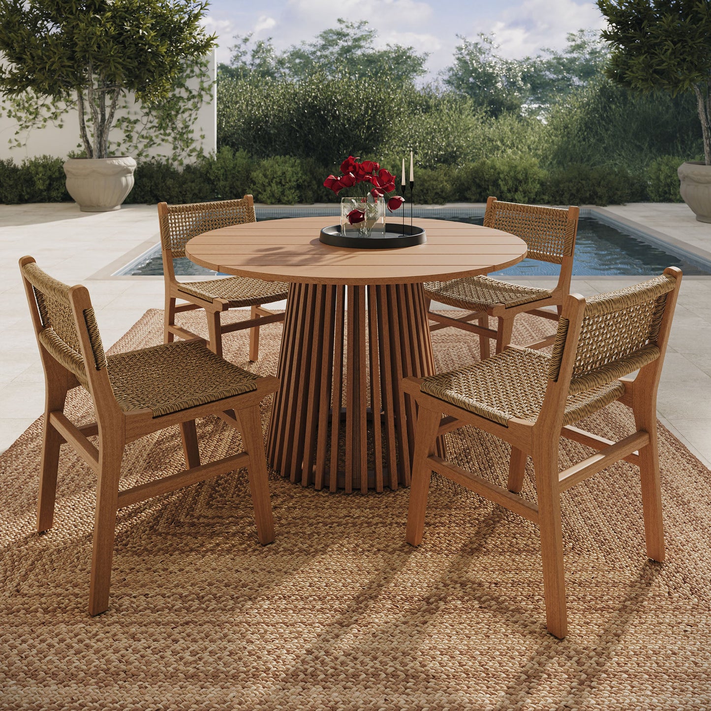 Rowe 5-Piece Outdoor Teak Wood Dining Set in Natural
