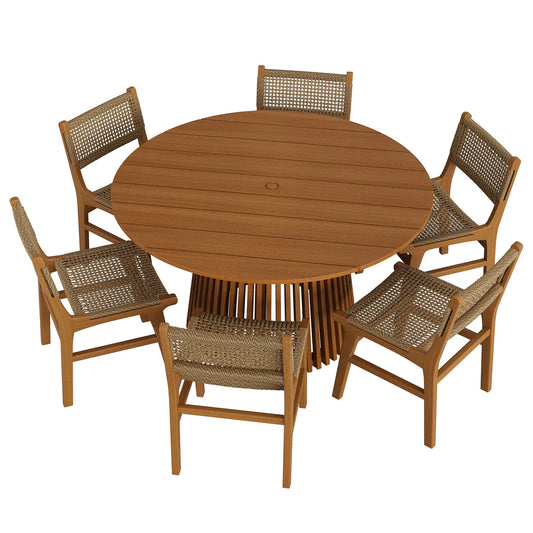 Rowe 7-Piece Outdoor Teak Wood Dining Set in Natural