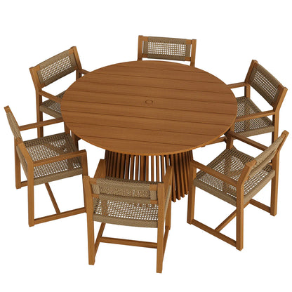 Reed 7-Piece Outdoor Teak Wood Dining Set in Natural