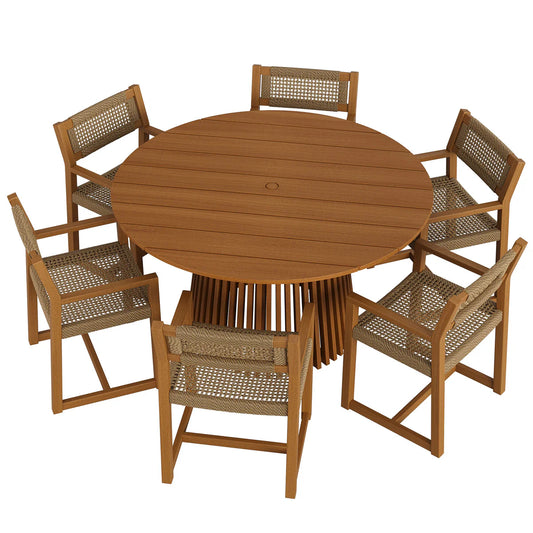 Reed 7-Piece Outdoor Teak Wood Dining Set in Natural