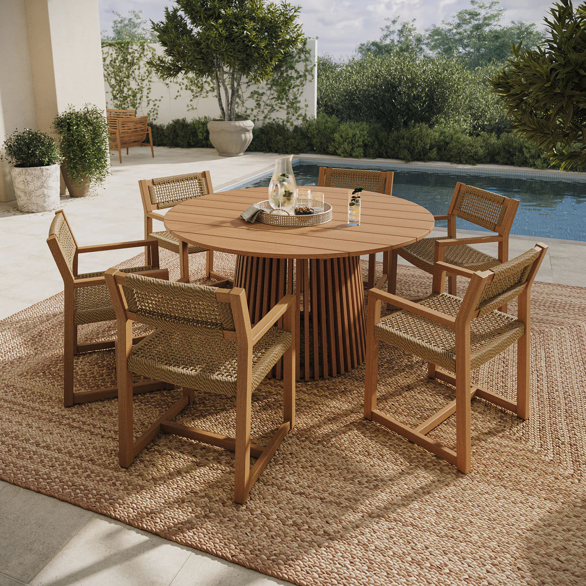 Reed 7-Piece Outdoor Teak Wood Dining Set in Natural