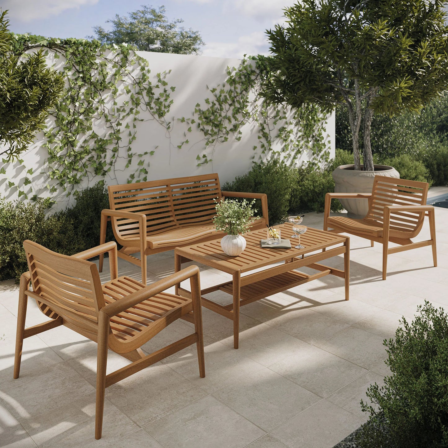 Hayden 4-Piece Outdoor Teak Wood Furniture Set in Natural
