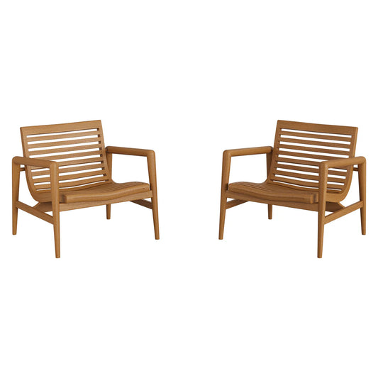 Hayden Outdoor Teak Wood Armchairs Set of 2 in Natural