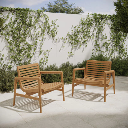 Hayden Outdoor Teak Wood Armchairs Set of 2 in Natural