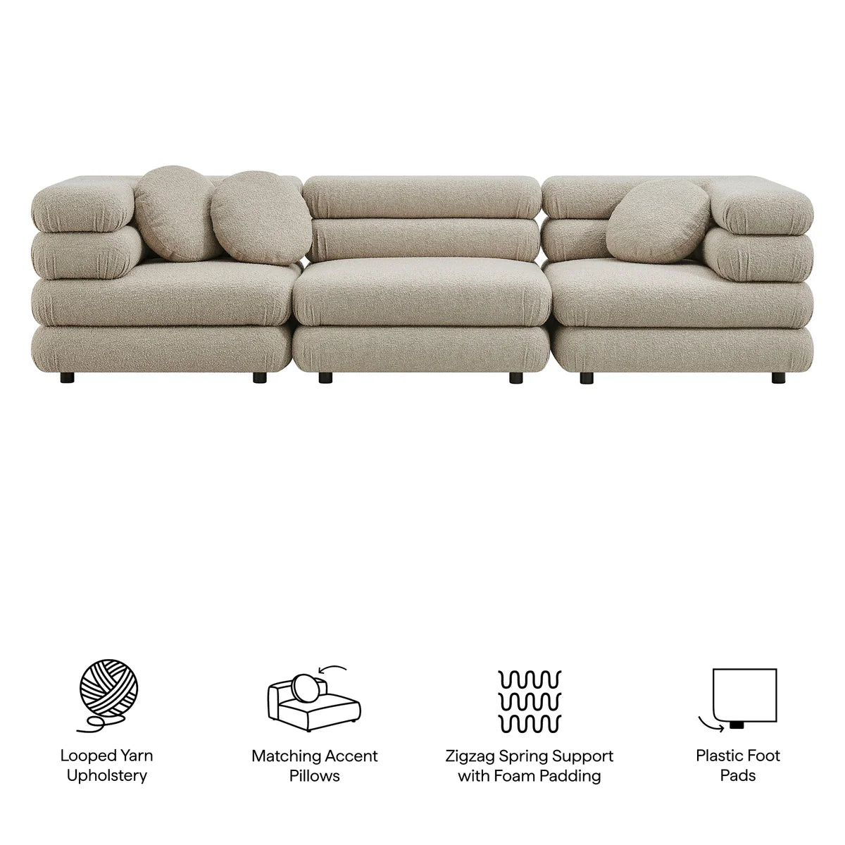 Jubilee Upholstered Modular 3‑Piece Sofa Set – Looped Yarn Fabric