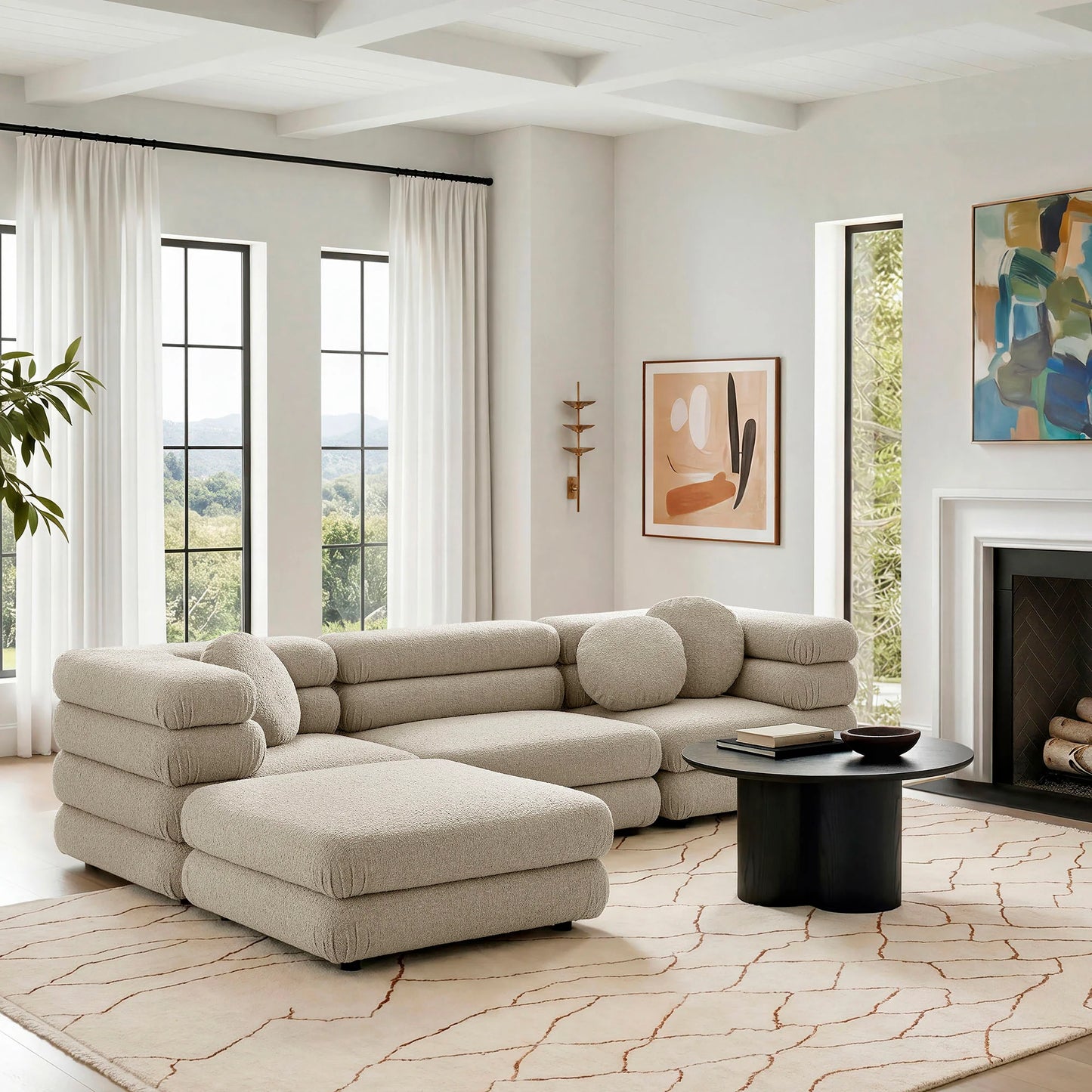 Jubilee Upholstered Modular 4‑Piece Sofa Set – Looped Yarn Fabric