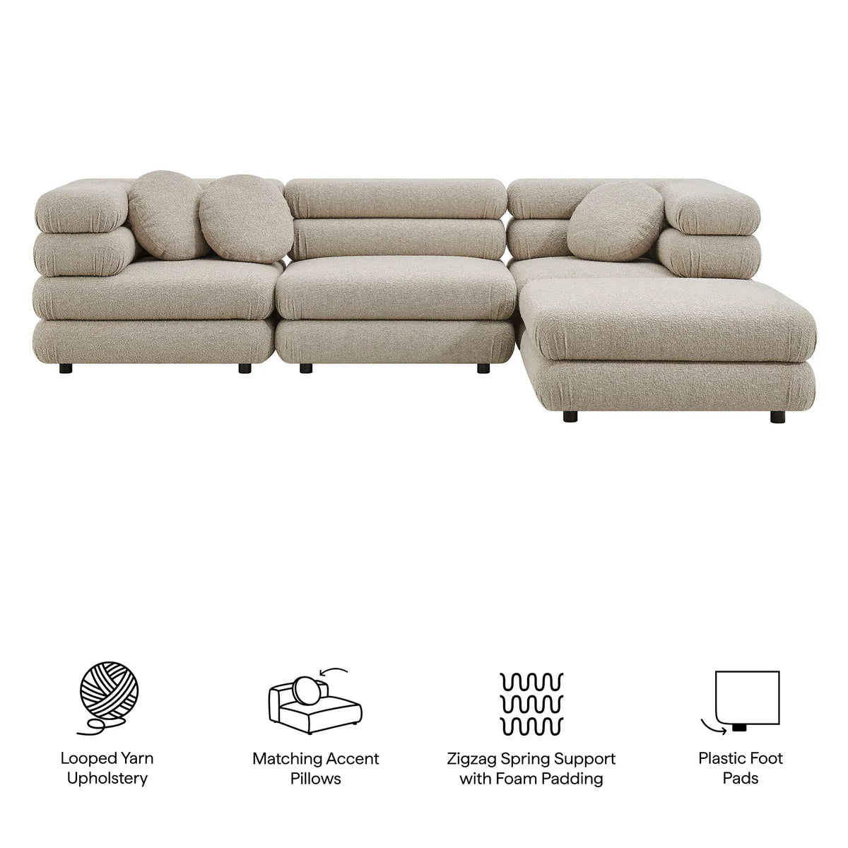 Jubilee Upholstered Modular 4‑Piece Sofa Set – Looped Yarn Fabric