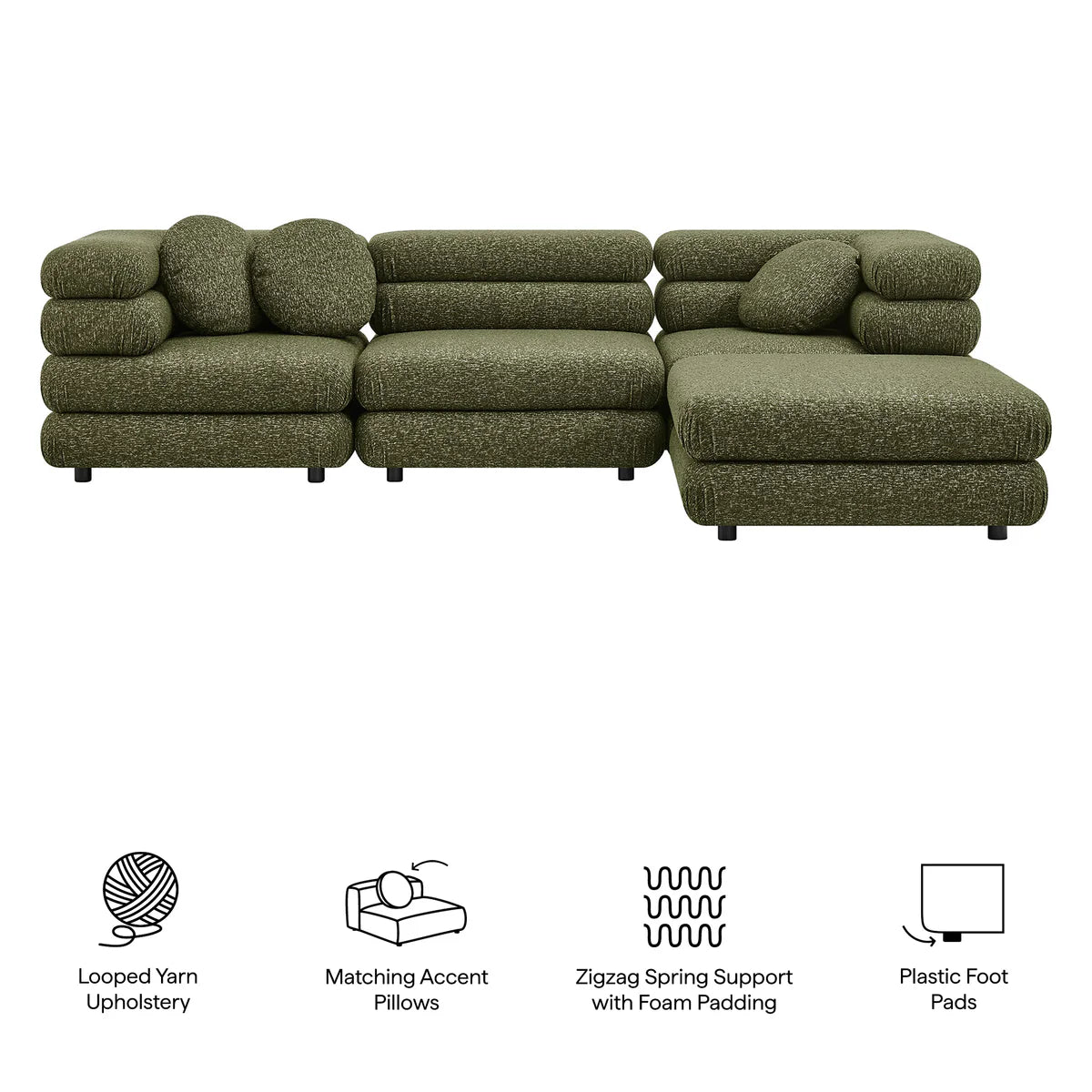 Jubilee Upholstered Modular 4‑Piece Sofa Set – Looped Yarn Fabric