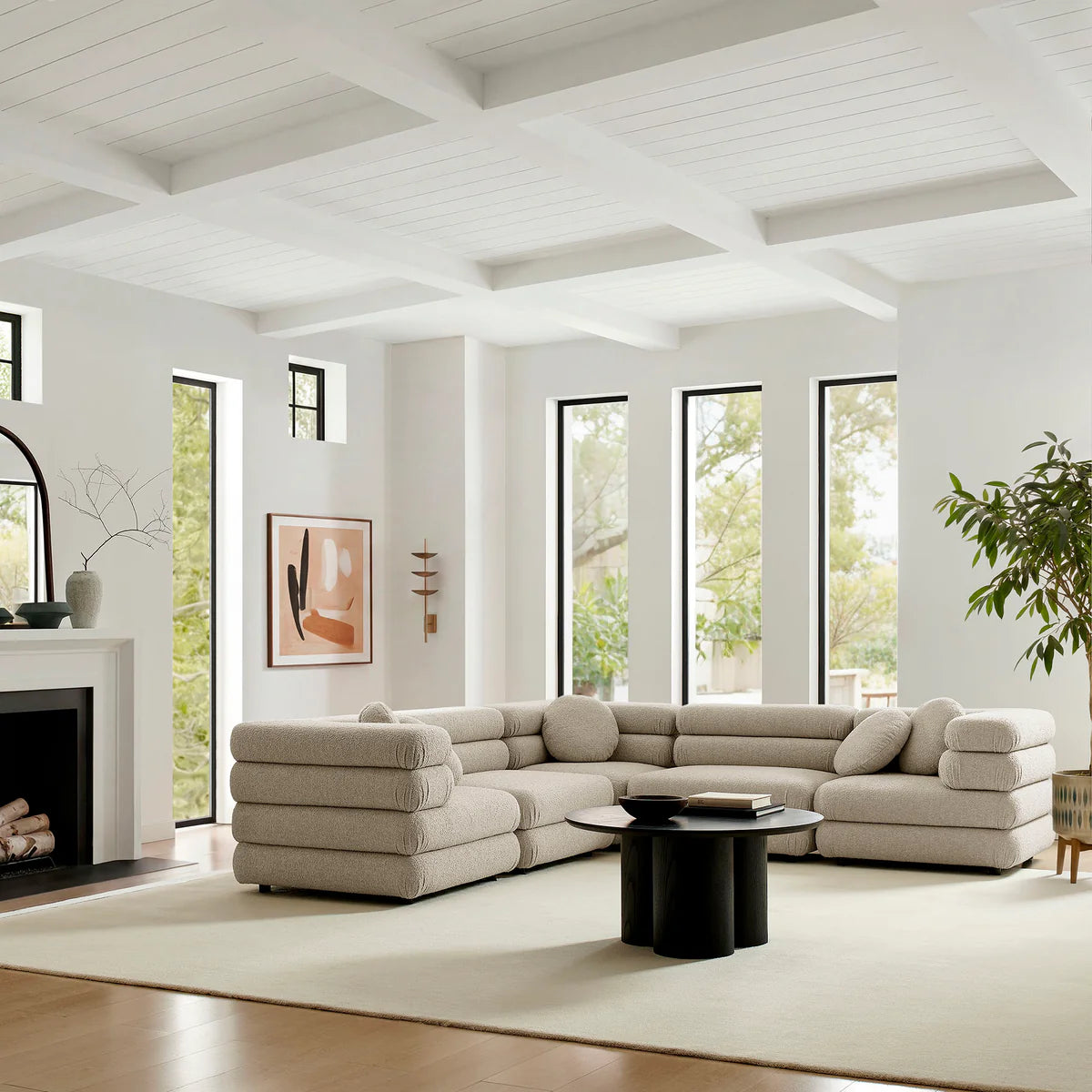 Jubilee Upholstered Modular 5‑Piece L‑Shaped Sofa Set – Looped Yarn Fabric
