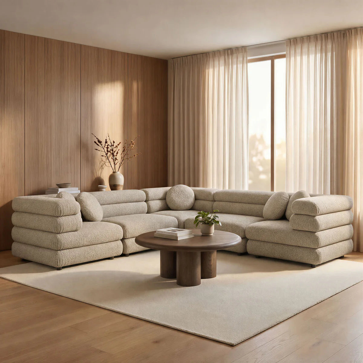 Jubilee Upholstered Modular 5‑Piece L‑Shaped Sofa Set – Looped Yarn Fabric