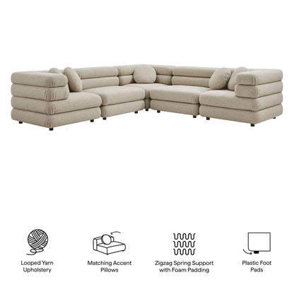 Jubilee Upholstered Modular 5‑Piece L‑Shaped Sofa Set – Looped Yarn Fabric