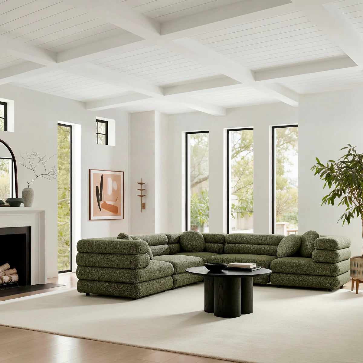 Jubilee Upholstered Modular 5‑Piece L‑Shaped Sofa Set – Looped Yarn Fabric