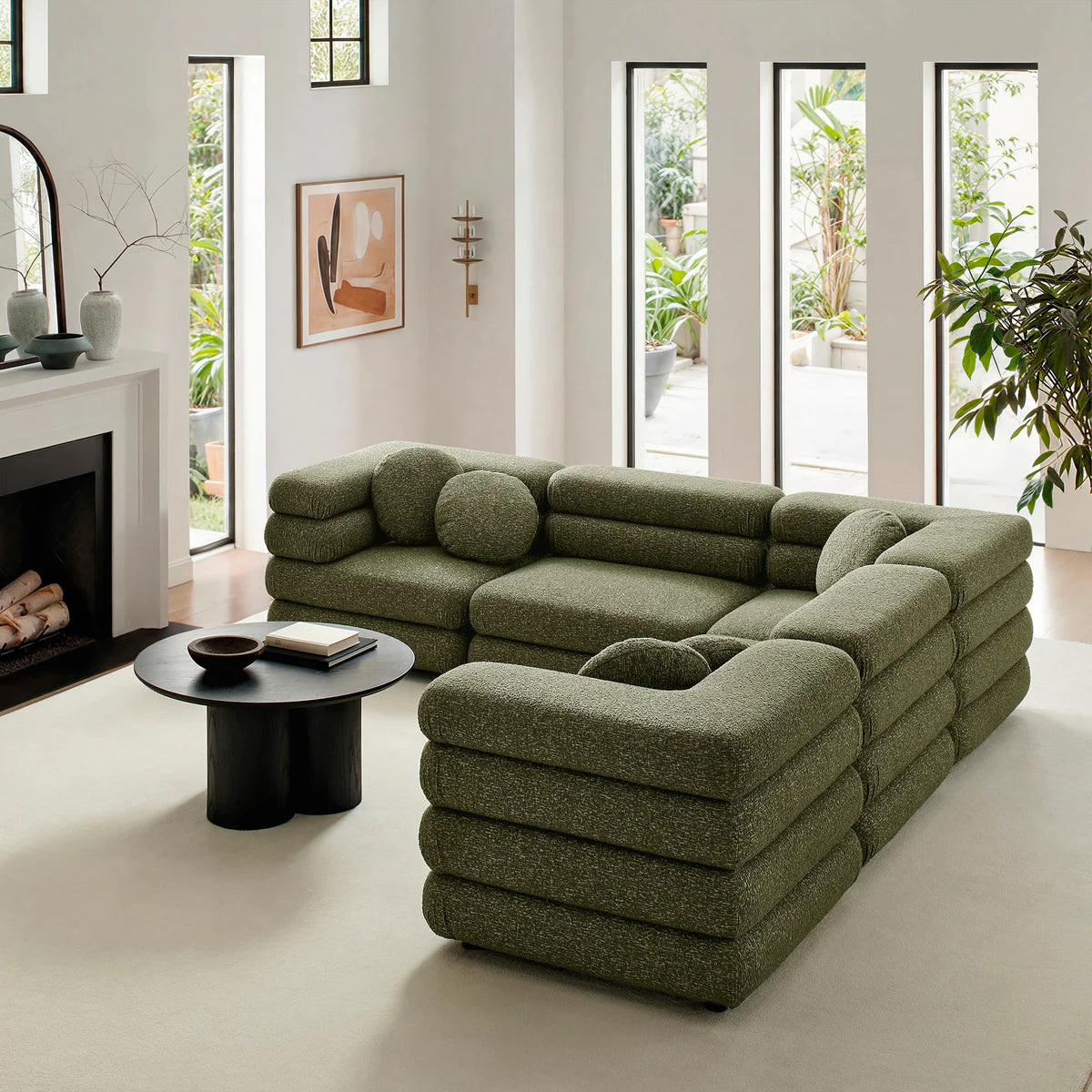 Jubilee Upholstered Modular 5‑Piece L‑Shaped Sofa Set – Looped Yarn Fabric