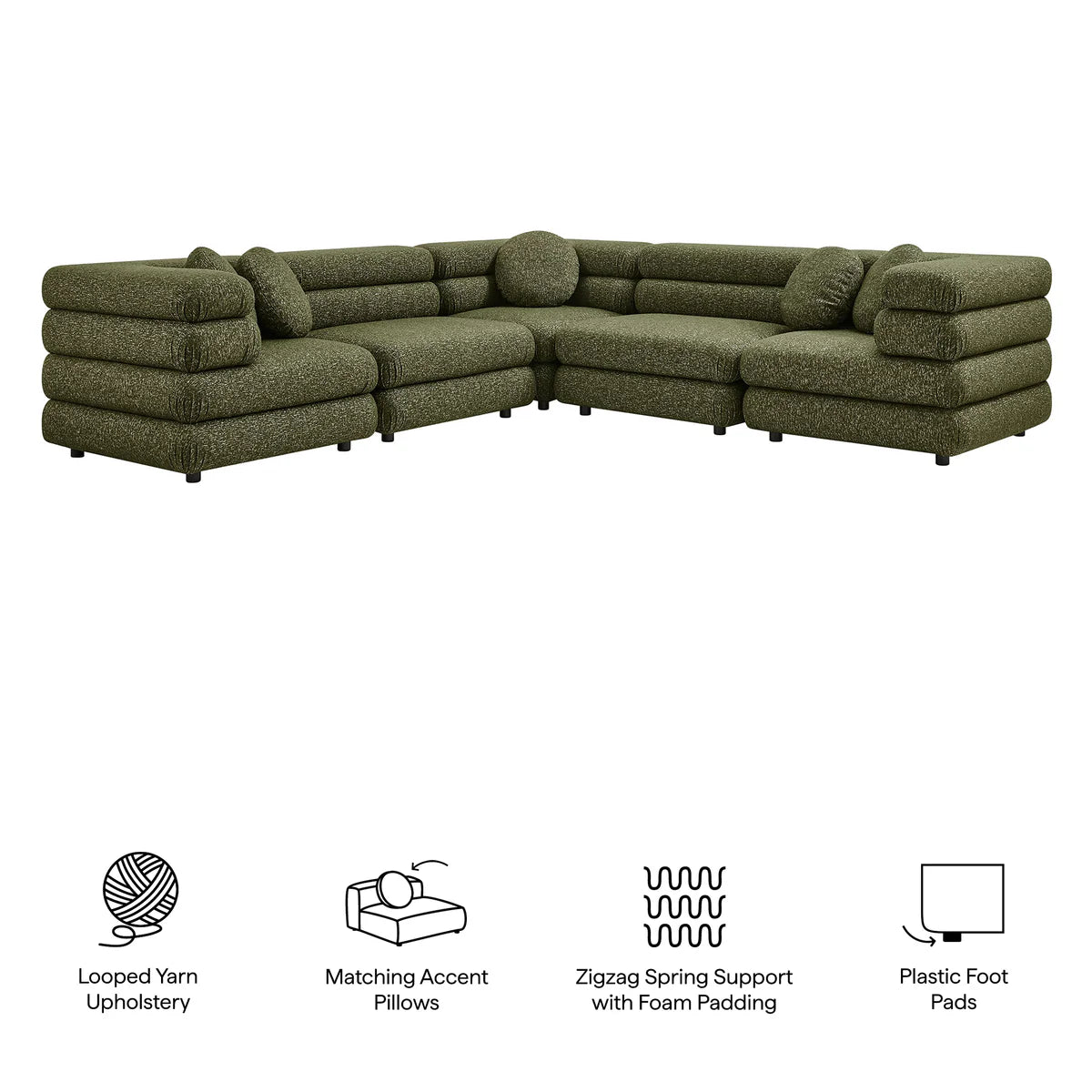 Jubilee Upholstered Modular 5‑Piece L‑Shaped Sofa Set – Looped Yarn Fabric