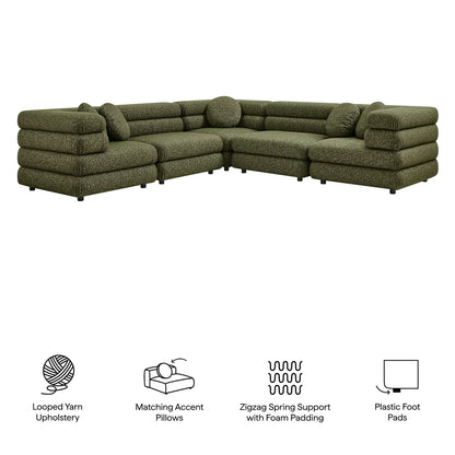 Jubilee Upholstered Modular 5‑Piece L‑Shaped Sofa Set – Looped Yarn Fabric