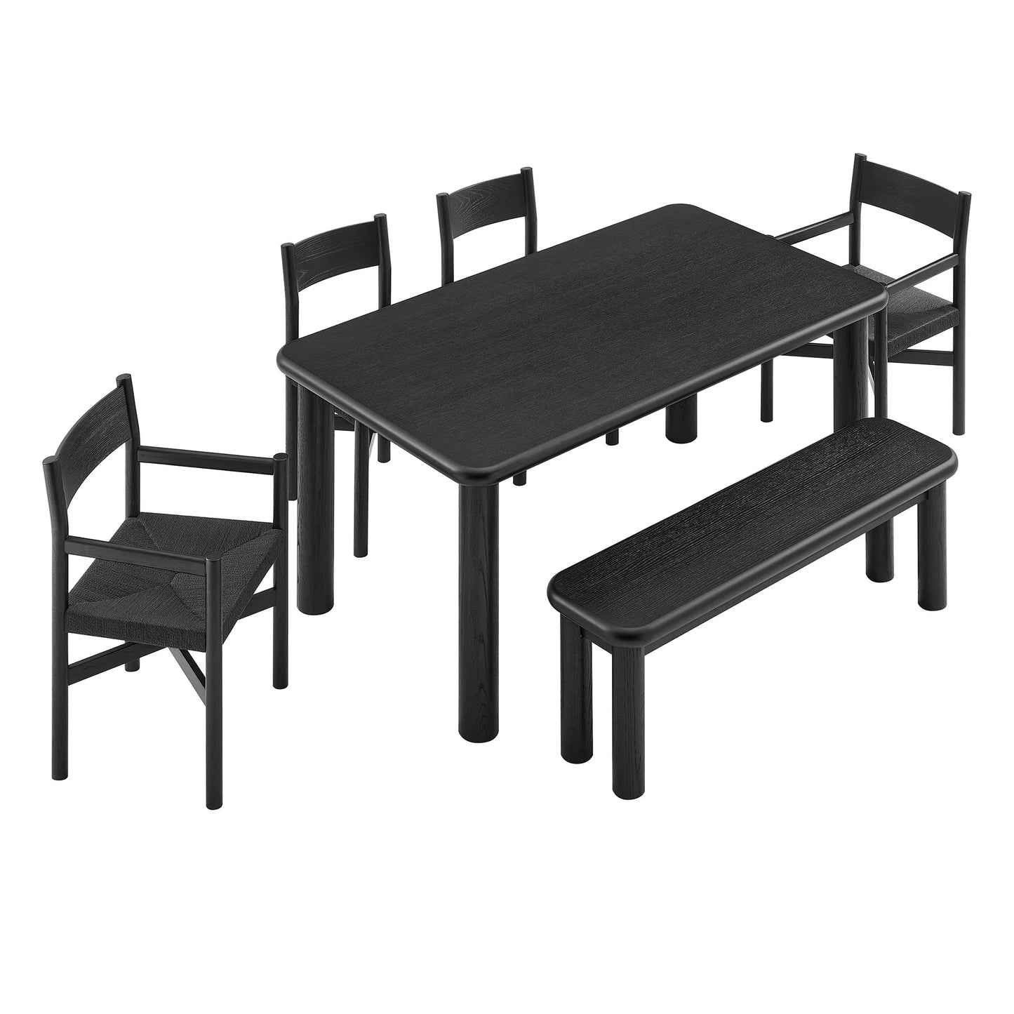 Alvia 6‑Piece Oak Wood Dining Table and Seating Set