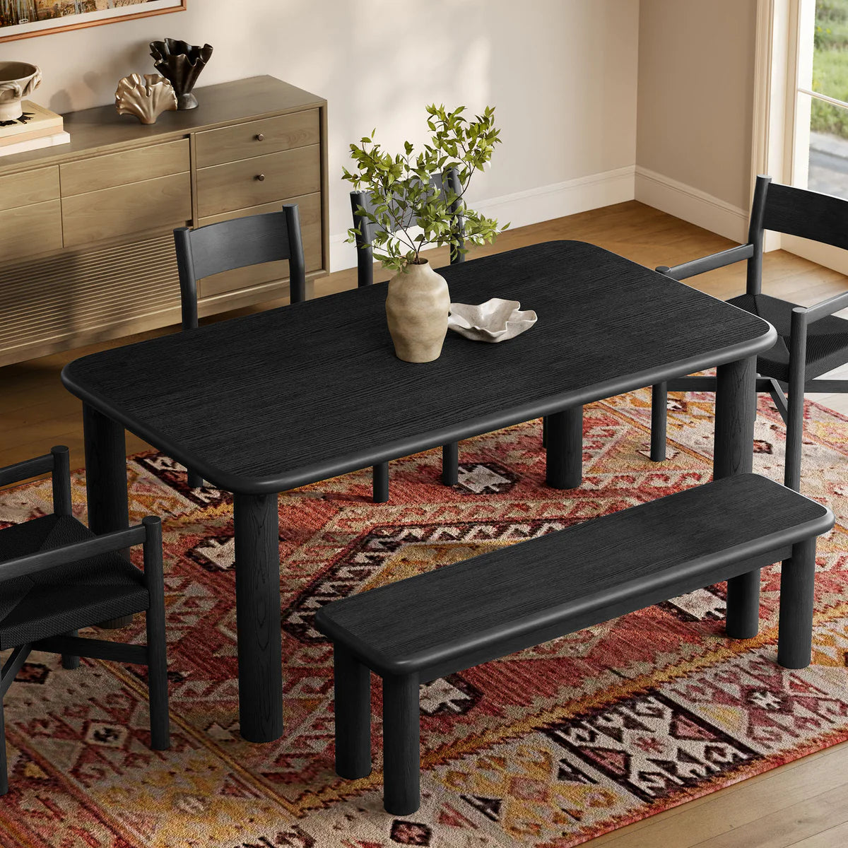 Alvia 6‑Piece Oak Wood Dining Table and Seating Set